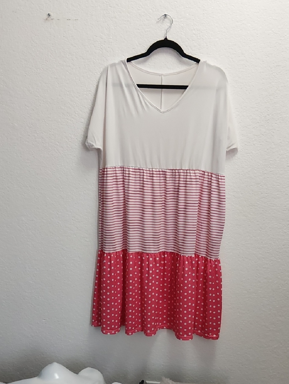 V-Neck Tiered Maxi Dress - White and Pink